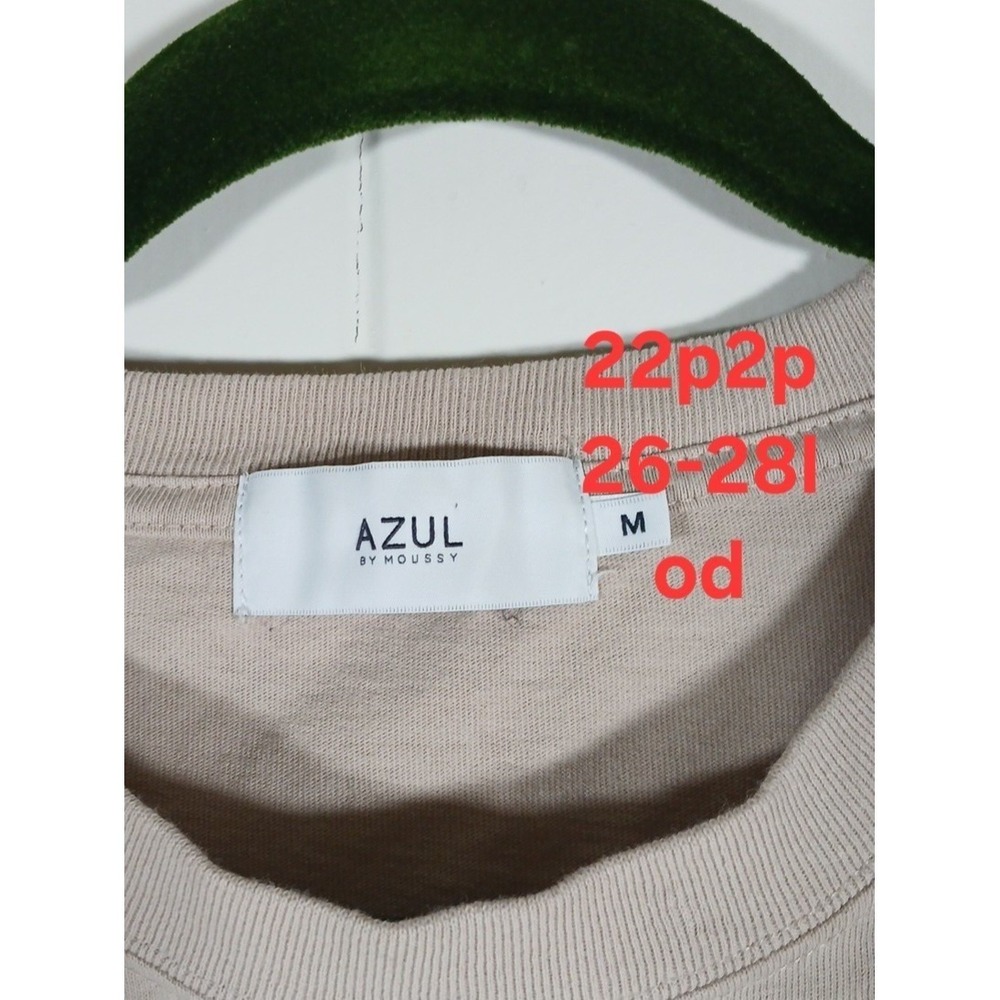 AZUL by MOUSSY Pocket T-Shirt Remember? No Curved Hem Women's Medium Tan Cotton - Picture 6 of 12